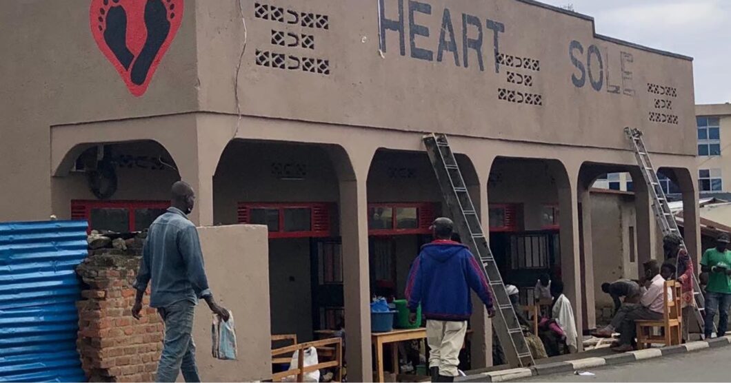 Exterior view of the shoe workshop building in Musanze